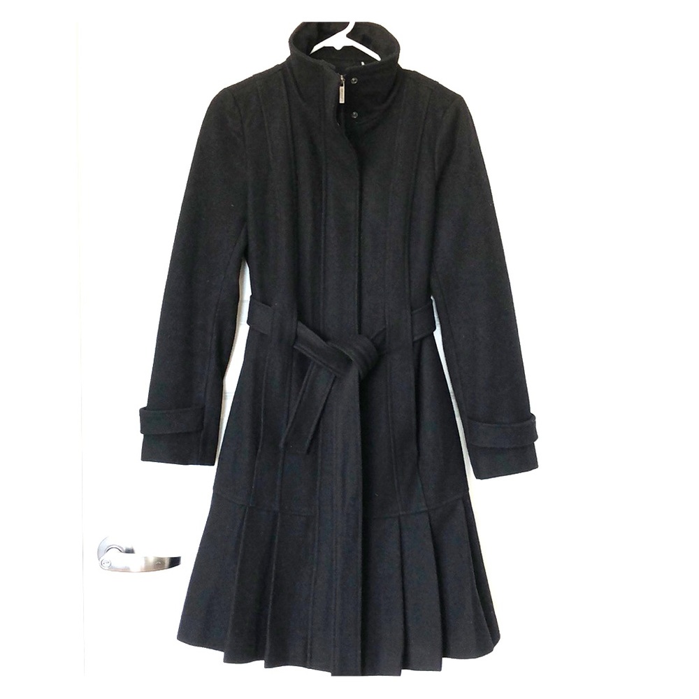 Calvin Klein black pleated wool coat: size 4
